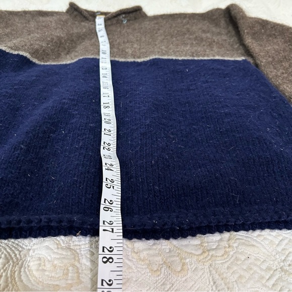 Caravan Ecuadorian 100% Wool Taupe & Blue Mock Neck Sweater Pullover. One Size - Picture 8 of 13